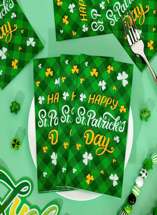 وولاين مناديل ضيوف عيد القديس باتريك من والين، مزينة بنقشة البرسيم الأخضر، مصنوعة من ورق مقوى بنقشة مربعات الجاموس، مناسبة لحفلات العشاء في الأعياد الأيرلندية، عبوة من 80 منديل، مقاس 4.3 × 7.9 بوصة. - Image 3